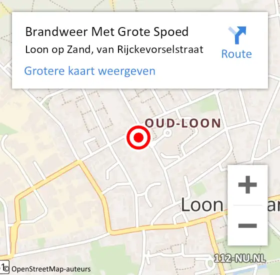 Locatie op kaart van de 112 melding: Brandweer Met Grote Spoed Naar Loon op Zand, van Rijckevorselstraat op 18 mei 2022 10:45