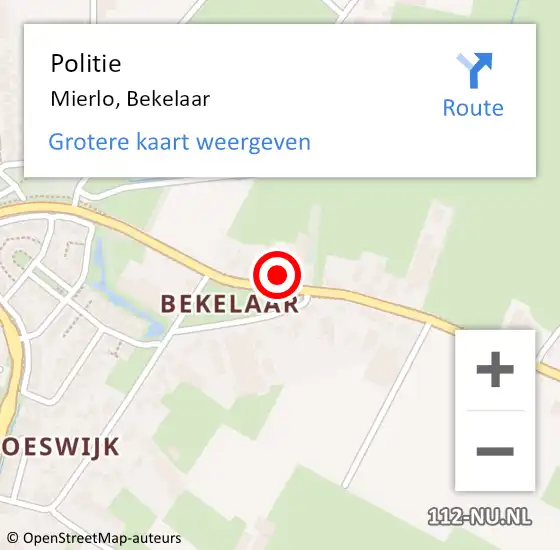 Locatie op kaart van de 112 melding: Politie Mierlo, Bekelaar op 18 mei 2022 10:54