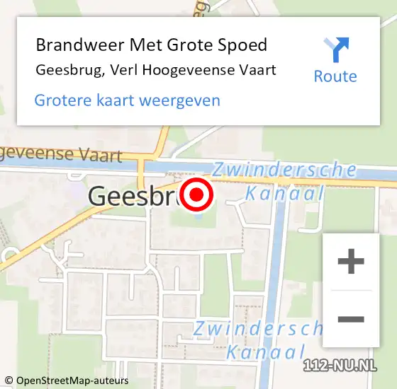 Locatie op kaart van de 112 melding: Brandweer Met Grote Spoed Naar Geesbrug, Verl Hoogeveense Vaart op 18 mei 2022 11:14