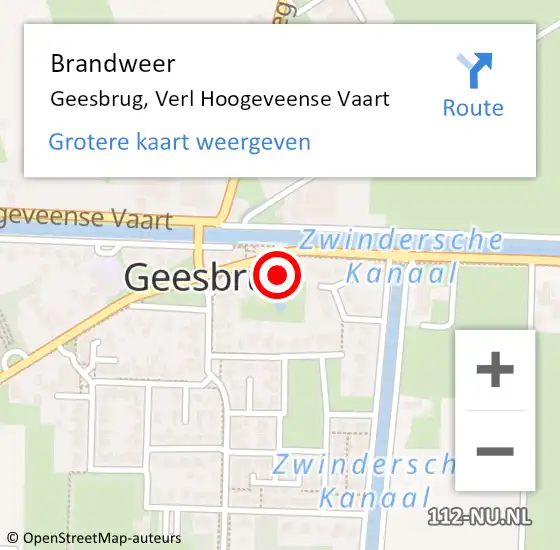 Locatie op kaart van de 112 melding: Brandweer Geesbrug, Verl Hoogeveense Vaart op 18 mei 2022 11:15