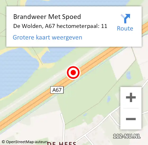 Locatie op kaart van de 112 melding: Brandweer Met Spoed Naar De Wolden, A67 hectometerpaal: 11 op 18 mei 2022 11:16