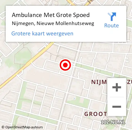 Locatie op kaart van de 112 melding: Ambulance Met Grote Spoed Naar Nijmegen, Nieuwe Mollenhutseweg op 18 mei 2022 11:26