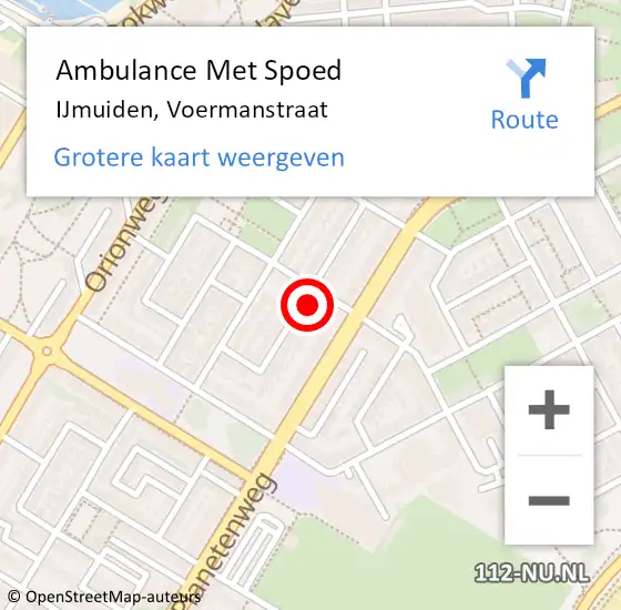 Locatie op kaart van de 112 melding: Ambulance Met Spoed Naar IJmuiden, Voermanstraat op 18 mei 2022 11:27