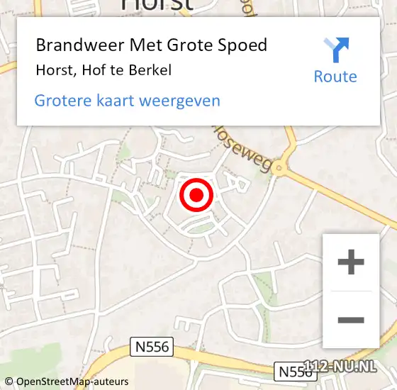 Locatie op kaart van de 112 melding: Brandweer Met Grote Spoed Naar Horst, Hof te Berkel op 18 mei 2022 11:46