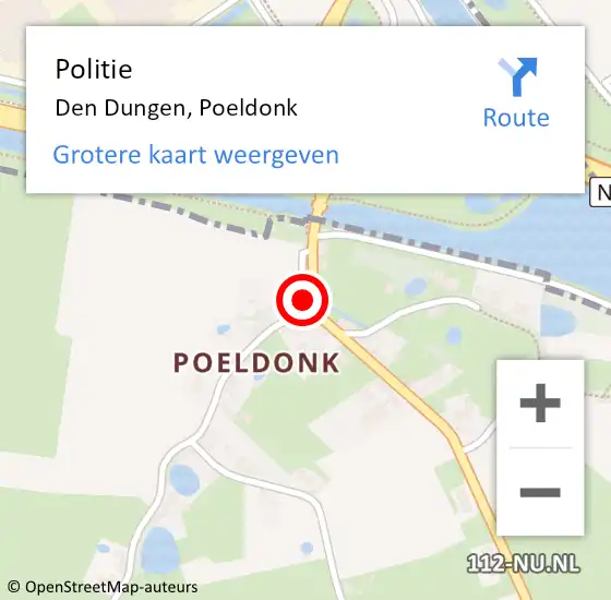 Locatie op kaart van de 112 melding: Politie Den Dungen, Poeldonk op 18 mei 2022 11:49