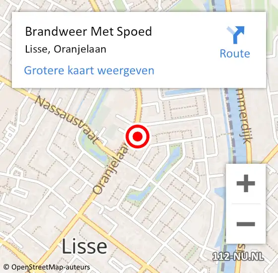 Locatie op kaart van de 112 melding: Brandweer Met Spoed Naar Lisse, Oranjelaan op 18 mei 2022 12:30