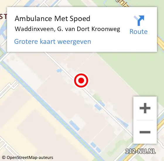 Locatie op kaart van de 112 melding: Ambulance Met Spoed Naar Waddinxveen, G. van Dort Kroonweg op 18 mei 2022 12:30