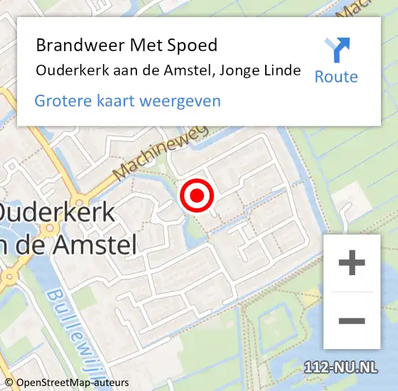 Locatie op kaart van de 112 melding: Brandweer Met Spoed Naar Ouderkerk aan de Amstel, Jonge Linde op 18 mei 2022 12:30