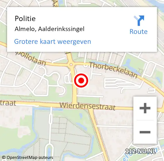 Locatie op kaart van de 112 melding: Politie Almelo, Aalderinkssingel op 18 mei 2022 12:43
