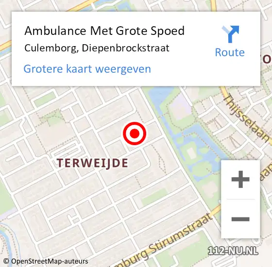 Locatie op kaart van de 112 melding: Ambulance Met Grote Spoed Naar Culemborg, Diepenbrockstraat op 18 mei 2022 12:48