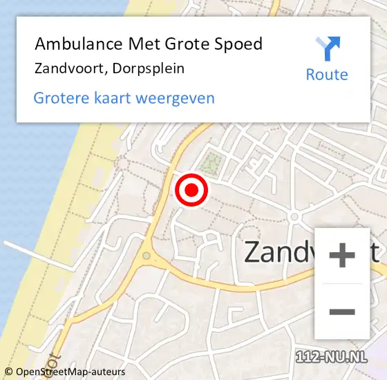 Locatie op kaart van de 112 melding: Ambulance Met Grote Spoed Naar Zandvoort, Dorpsplein op 18 mei 2022 13:11
