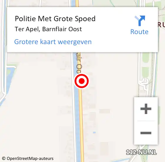 Locatie op kaart van de 112 melding: Politie Met Grote Spoed Naar Ter Apel, Barnflair Oost op 18 mei 2022 13:36