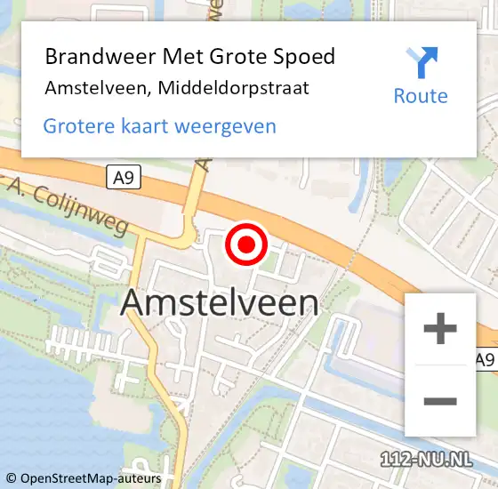 Locatie op kaart van de 112 melding: Brandweer Met Grote Spoed Naar Amstelveen, Middeldorpstraat op 18 mei 2022 13:37