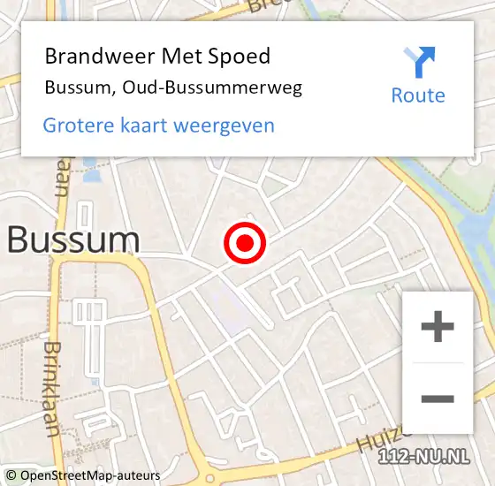 Locatie op kaart van de 112 melding: Brandweer Met Spoed Naar Bussum, Oud-Bussummerweg op 18 mei 2022 13:37