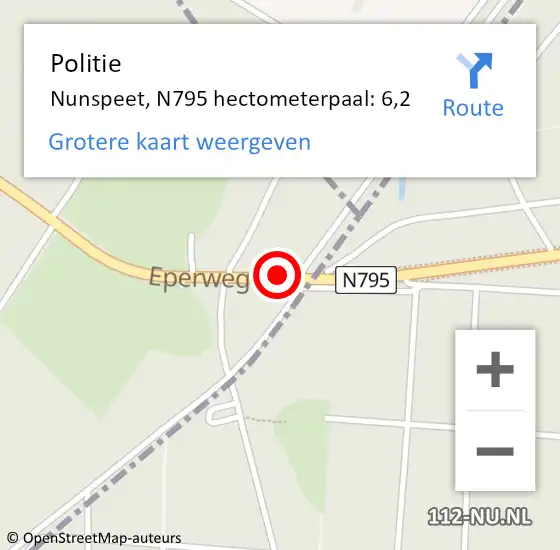 Locatie op kaart van de 112 melding: Politie Nunspeet, N795 hectometerpaal: 6,2 op 18 mei 2022 14:35