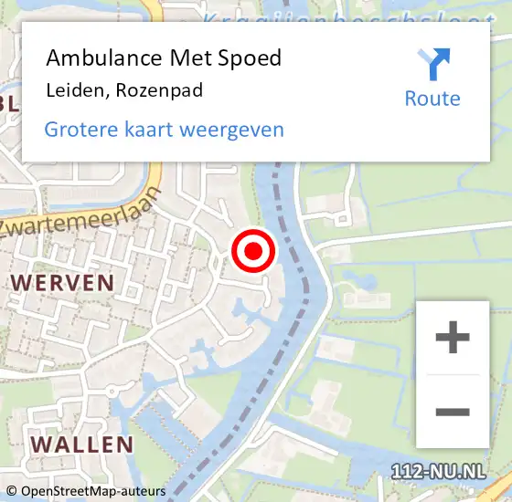 Locatie op kaart van de 112 melding: Ambulance Met Spoed Naar Leiden, Rozenpad op 18 mei 2022 14:48