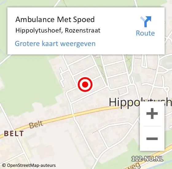 Locatie op kaart van de 112 melding: Ambulance Met Spoed Naar Hippolytushoef, Rozenstraat op 18 mei 2022 14:58