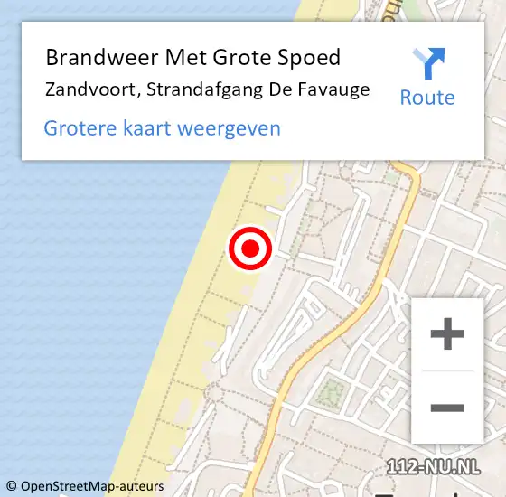 Locatie op kaart van de 112 melding: Brandweer Met Grote Spoed Naar Zandvoort, Strandafgang De Favauge op 18 mei 2022 15:24