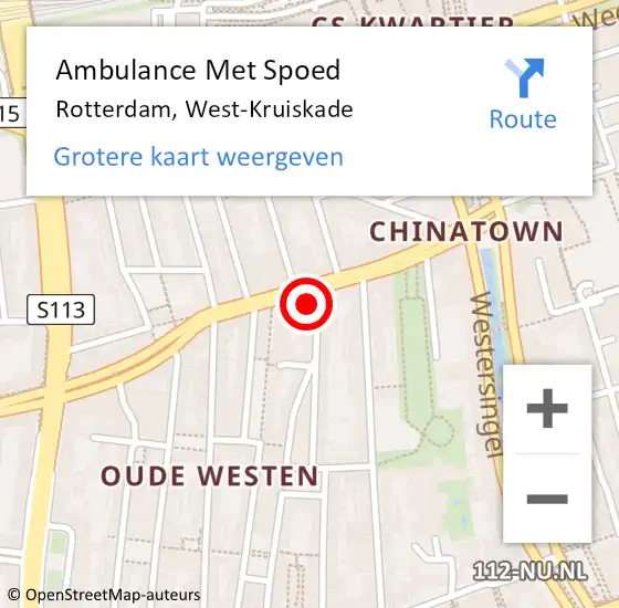 Locatie op kaart van de 112 melding: Ambulance Met Spoed Naar Rotterdam, West-Kruiskade op 18 mei 2022 15:29
