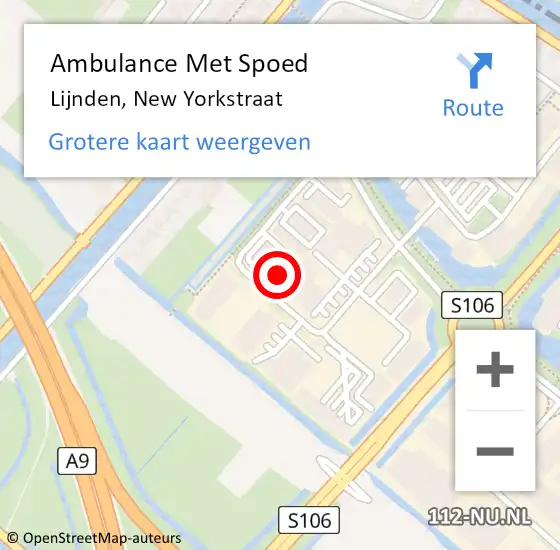 Locatie op kaart van de 112 melding: Ambulance Met Spoed Naar Lijnden, New Yorkstraat op 18 mei 2022 15:31