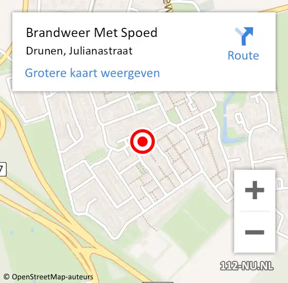 Locatie op kaart van de 112 melding: Brandweer Met Spoed Naar Drunen, Julianastraat op 18 mei 2022 15:42