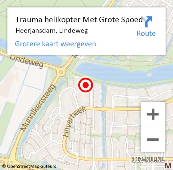 Locatie op kaart van de 112 melding: Trauma helikopter Met Grote Spoed Naar Heerjansdam, Lindeweg op 18 mei 2022 15:43