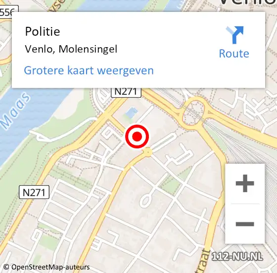 Locatie op kaart van de 112 melding: Politie Venlo, Molensingel op 18 mei 2022 15:52