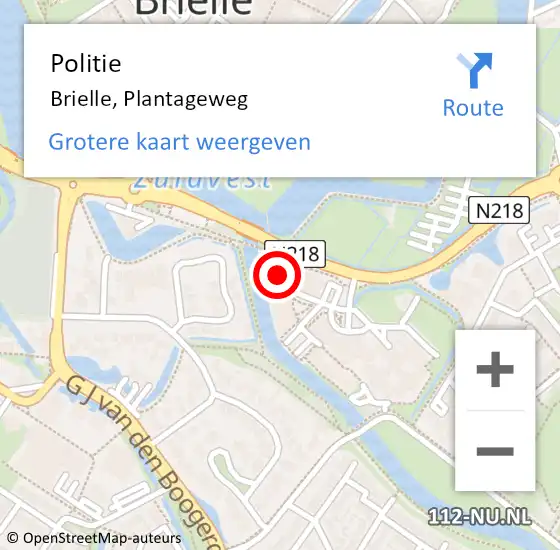 Locatie op kaart van de 112 melding: Politie Brielle, Plantageweg op 18 mei 2022 16:15