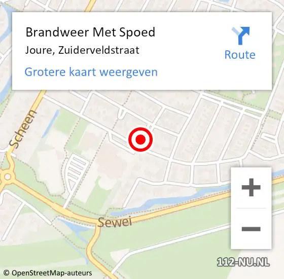 Locatie op kaart van de 112 melding: Brandweer Met Spoed Naar Joure, Zuiderveldstraat op 18 mei 2022 16:20