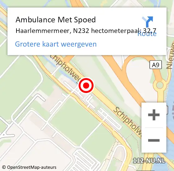 Locatie op kaart van de 112 melding: Ambulance Met Spoed Naar Haarlemmermeer, N232 hectometerpaal: 32,7 op 18 mei 2022 16:23