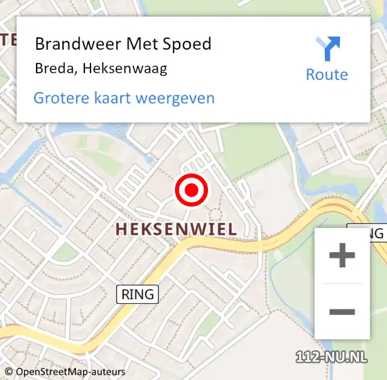 Locatie op kaart van de 112 melding: Brandweer Met Spoed Naar Breda, Heksenwaag op 18 mei 2022 16:27