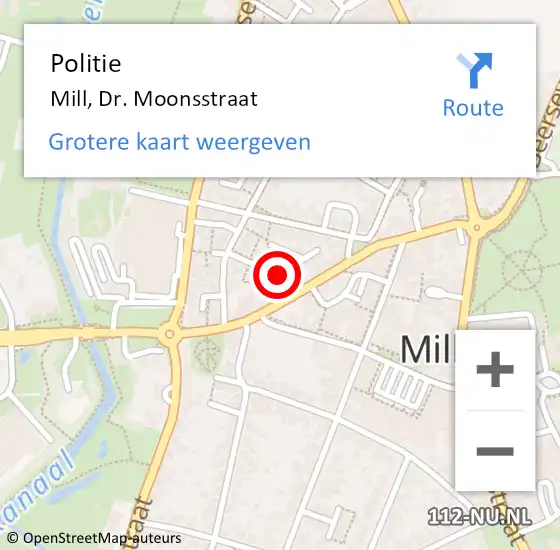 Locatie op kaart van de 112 melding: Politie Mill, Dr. Moonsstraat op 17 juli 2014 17:31