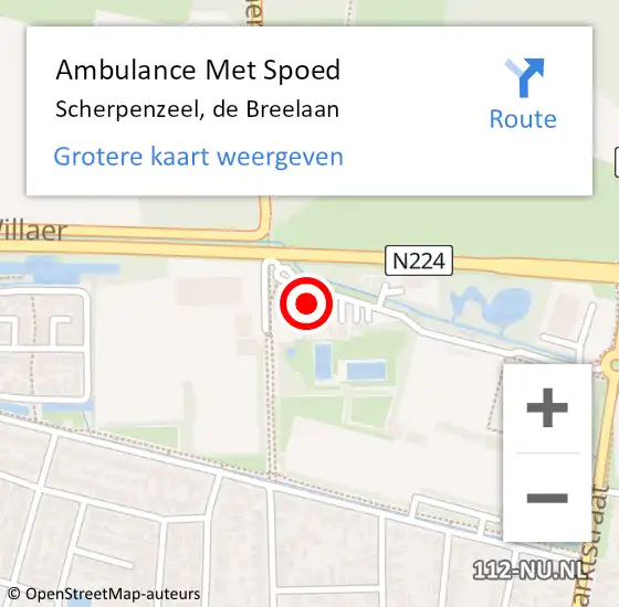 Locatie op kaart van de 112 melding: Ambulance Met Spoed Naar Scherpenzeel, de Breelaan op 18 mei 2022 16:42