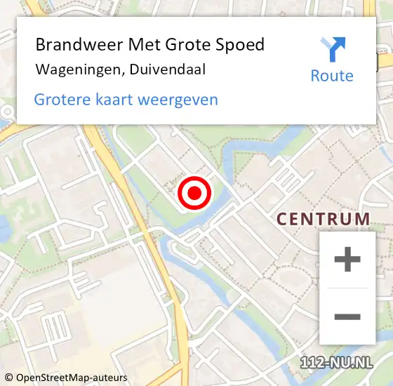 Locatie op kaart van de 112 melding: Brandweer Met Grote Spoed Naar Wageningen, Duivendaal op 18 mei 2022 16:49