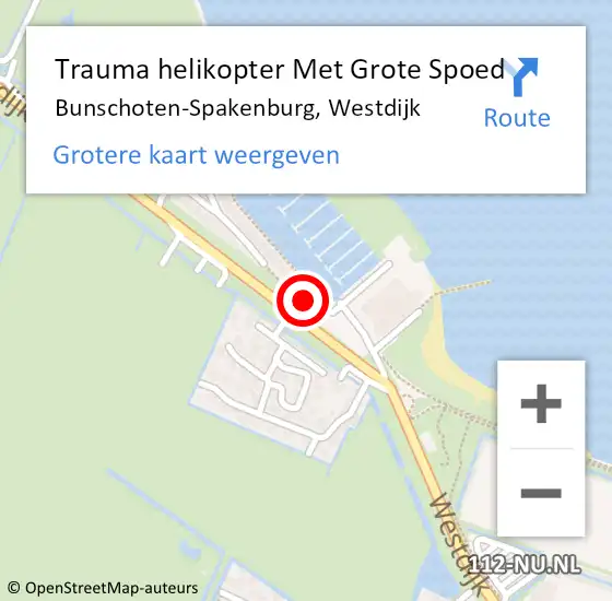 Locatie op kaart van de 112 melding: Trauma helikopter Met Grote Spoed Naar Bunschoten-Spakenburg, Westdijk op 18 mei 2022 16:52