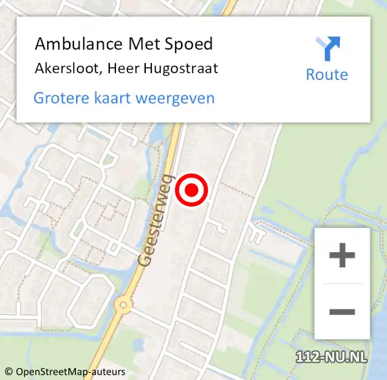 Locatie op kaart van de 112 melding: Ambulance Met Spoed Naar Akersloot, Heer Hugostraat op 18 mei 2022 16:59