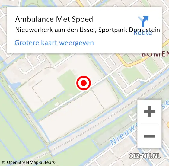 Locatie op kaart van de 112 melding: Ambulance Met Spoed Naar Nieuwerkerk aan den IJssel, Sportpark Dorrestein op 18 mei 2022 17:02