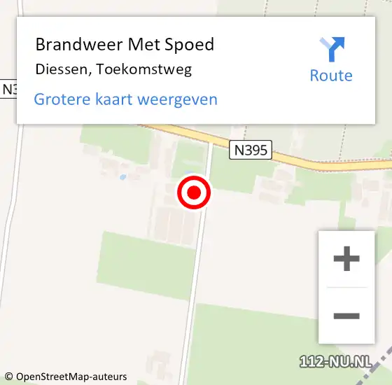 Locatie op kaart van de 112 melding: Brandweer Met Spoed Naar Diessen, Toekomstweg op 18 mei 2022 17:03