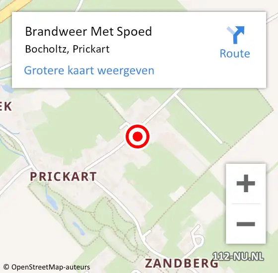 Locatie op kaart van de 112 melding: Brandweer Met Spoed Naar Bocholtz, Prickart op 18 mei 2022 17:07