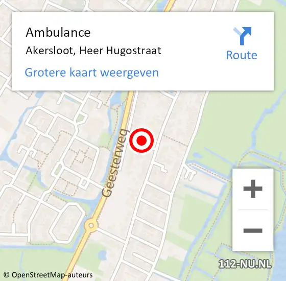 Locatie op kaart van de 112 melding: Ambulance Akersloot, Heer Hugostraat op 18 mei 2022 17:08