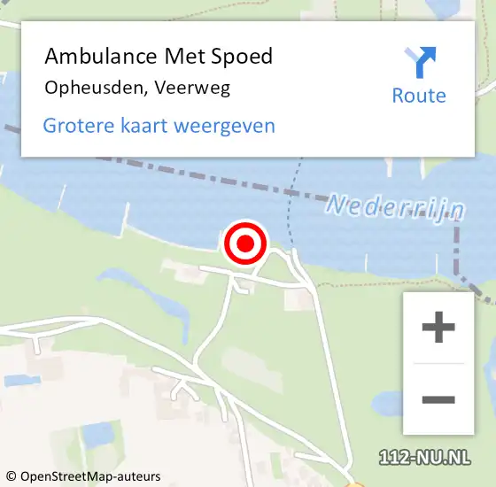 Locatie op kaart van de 112 melding: Ambulance Met Spoed Naar Opheusden, Veerweg op 18 mei 2022 17:20