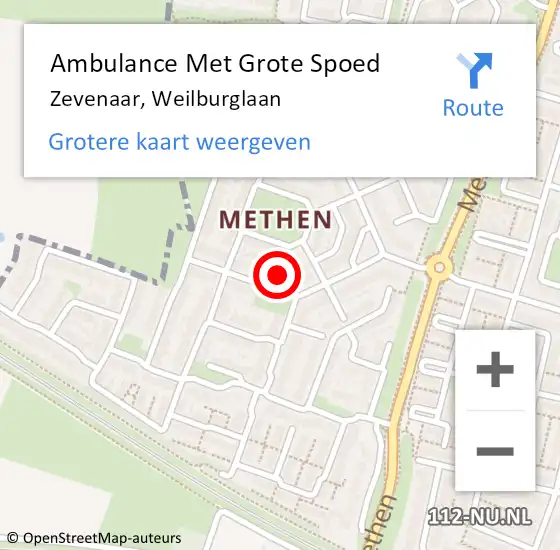 Locatie op kaart van de 112 melding: Ambulance Met Grote Spoed Naar Zevenaar, Weilburglaan op 18 mei 2022 17:30