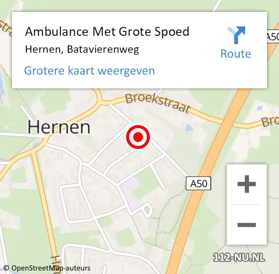 Locatie op kaart van de 112 melding: Ambulance Met Grote Spoed Naar Hernen, Batavierenweg op 18 mei 2022 18:12