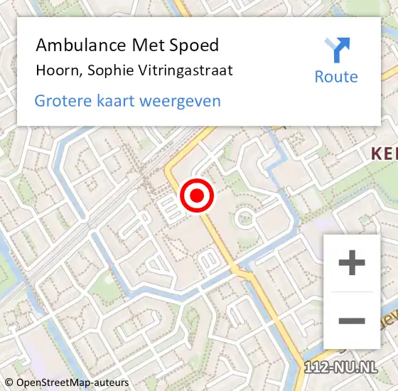 Locatie op kaart van de 112 melding: Ambulance Met Spoed Naar Hoorn, Sophie Vitringastraat op 18 mei 2022 18:26