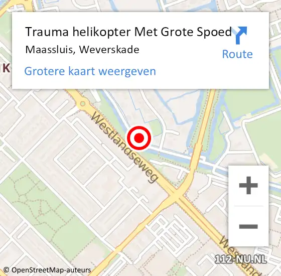 Locatie op kaart van de 112 melding: Trauma helikopter Met Grote Spoed Naar Maassluis, Weverskade op 18 mei 2022 18:27