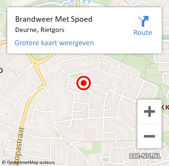 Locatie op kaart van de 112 melding: Brandweer Met Spoed Naar Deurne, Rietgors op 18 mei 2022 18:28