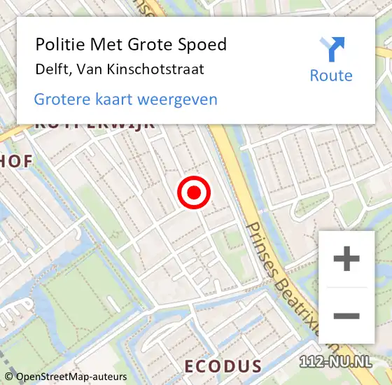 Locatie op kaart van de 112 melding: Politie Met Grote Spoed Naar Delft, Van Kinschotstraat op 18 mei 2022 18:30