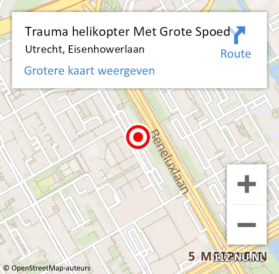 Locatie op kaart van de 112 melding: Trauma helikopter Met Grote Spoed Naar Utrecht, Eisenhowerlaan op 18 mei 2022 18:41