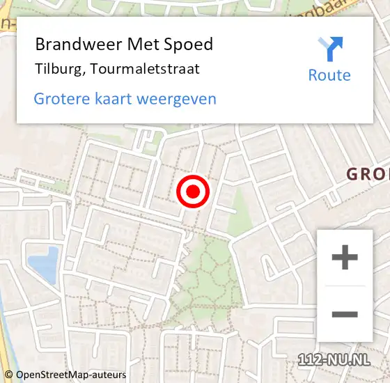 Locatie op kaart van de 112 melding: Brandweer Met Spoed Naar Tilburg, Tourmaletstraat op 18 mei 2022 18:50