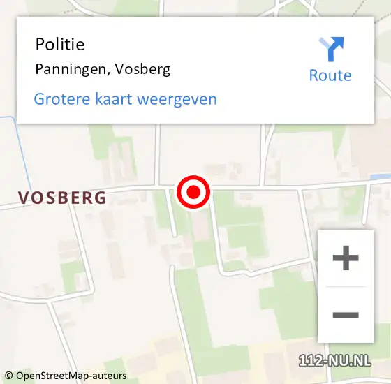 Locatie op kaart van de 112 melding: Politie Panningen, Vosberg op 18 mei 2022 18:52
